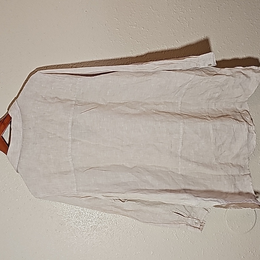 Tahari Tan 100% Linen Tunic Top - Picture 6 of 7